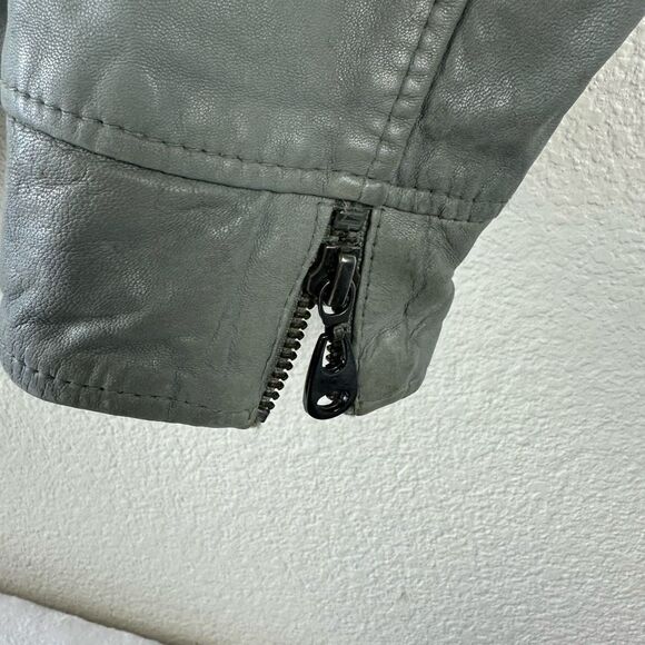 Doma Size L Clash Hoodie Leather Jacket Gray 100% Lamb Nappa Moto Grunge Edgy - Picture 4 of 14